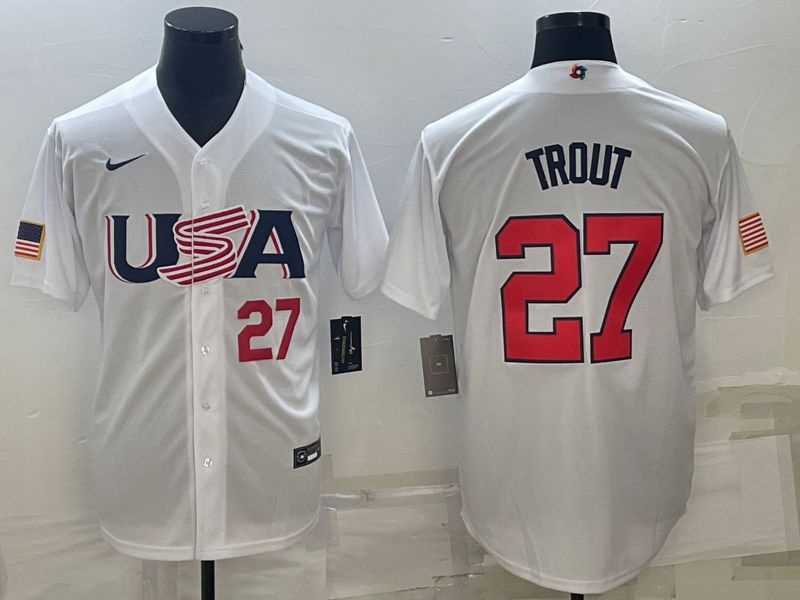 Men 2023 World Cub USA #27 Trout White Nike MLB Jersey6
